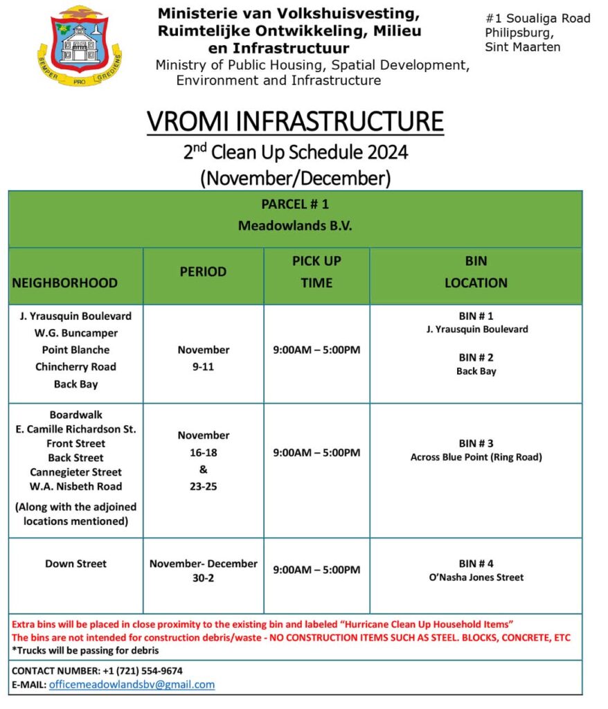 VROMI SXM INFRASTRUCTURE 2nd Clean Up Schedule 2024 November/December