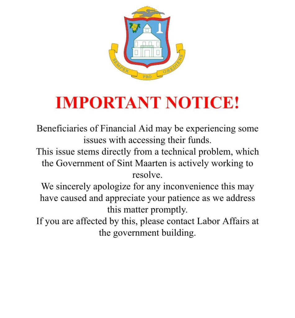 Important Notice! Financial Aid St Maarten Recipients Issued Accessing Funds