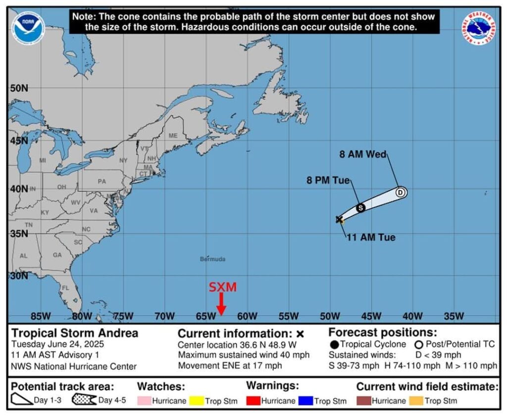 Tropical Storm Andrea Forms in North Atlantic St Maarten Weather